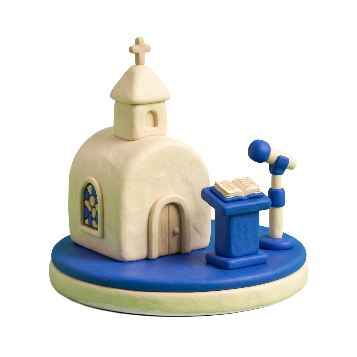 Evangelical church illustration in blue and ivory clay