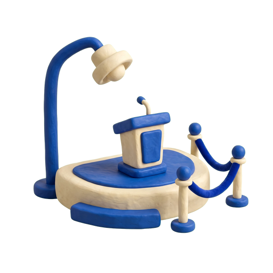 Event management company illustration in blue and ivory clay