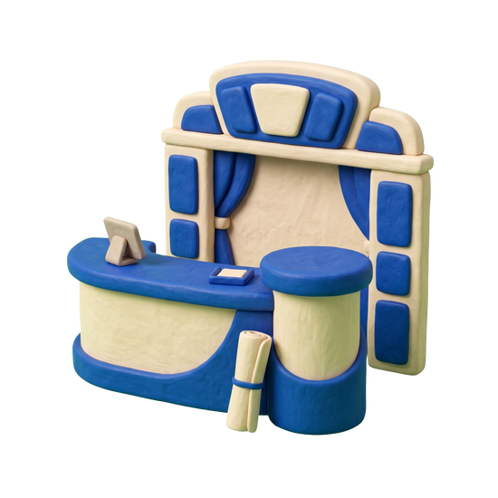 Event planner illustration in blue and ivory clay