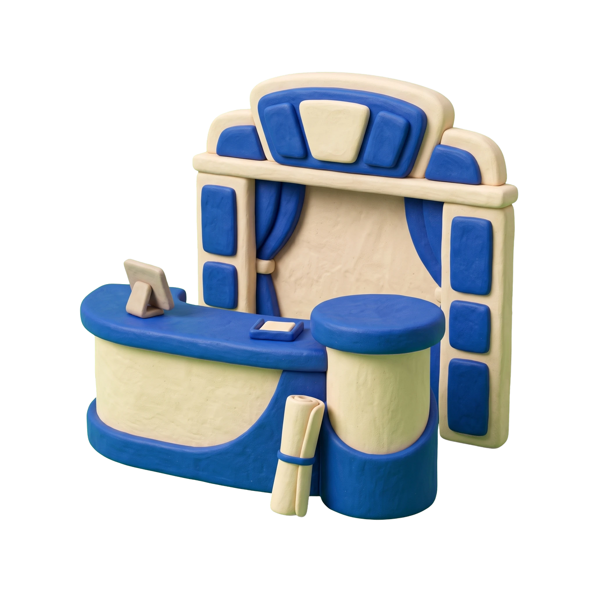 Event planner illustration in blue and ivory clay