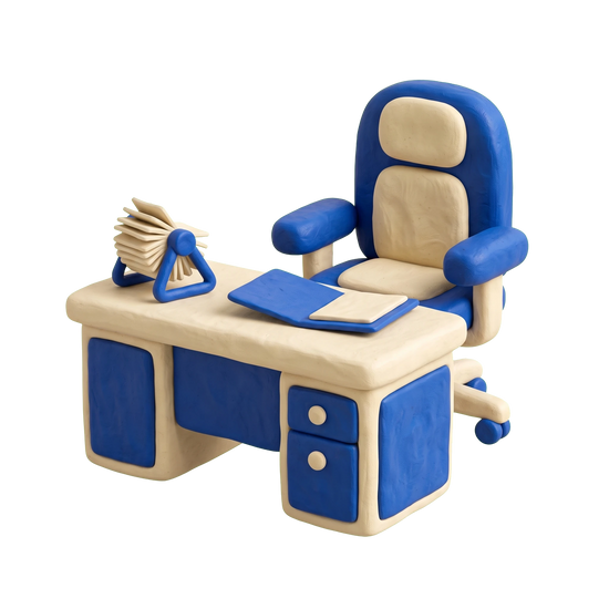 Executive search firm illustration in blue and ivory clay