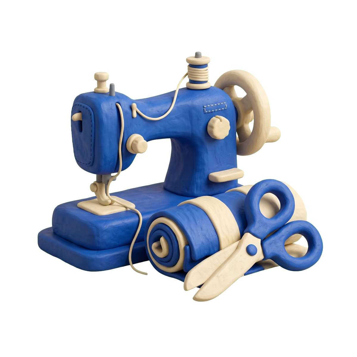 Fabric product manufacturer illustration in blue and ivory clay
