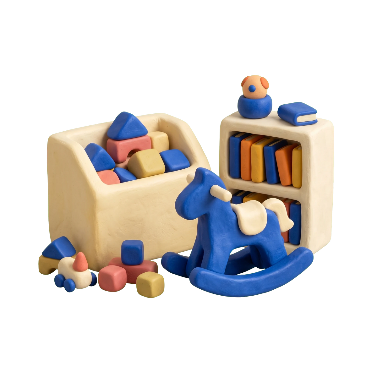 Family day care service illustration in blue and ivory clay