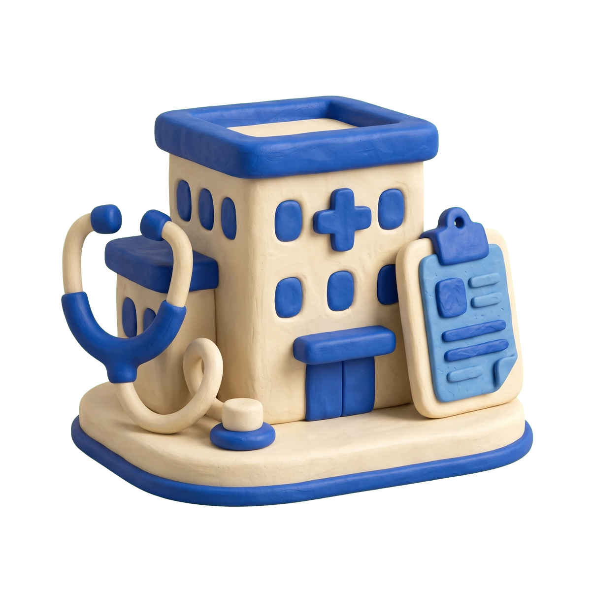 Family planning center illustration in blue and ivory clay