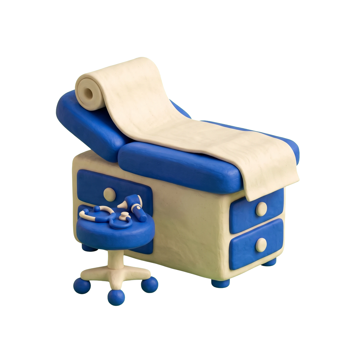 Family practice physician illustration in blue and ivory clay