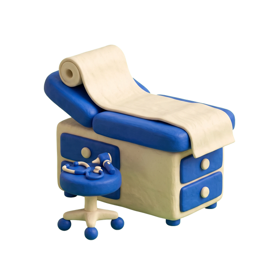 Family practice physician illustration in blue and ivory clay