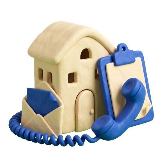 Family service center illustration in blue and ivory clay