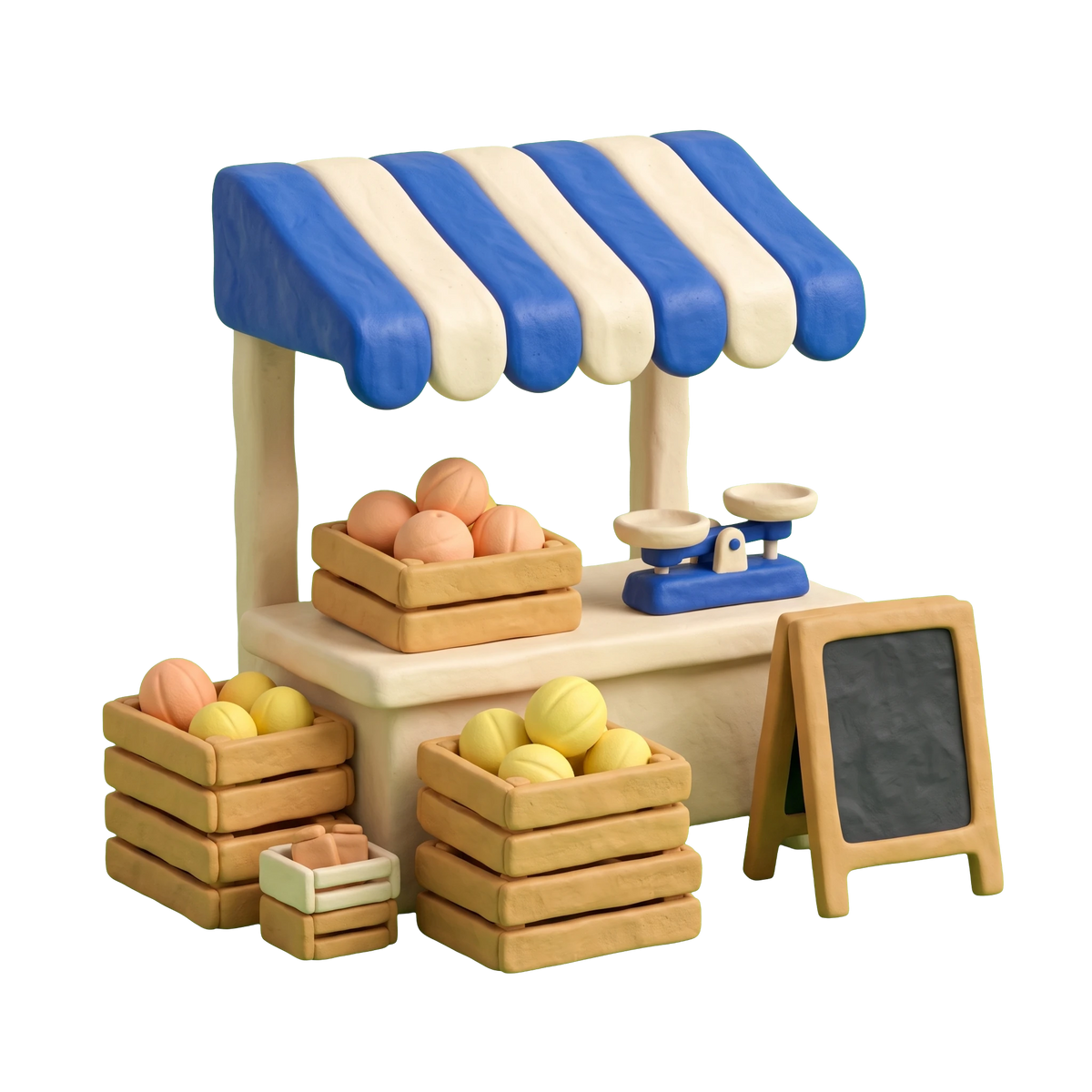 Farmers' market illustration in blue and ivory clay