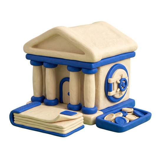 Federal credit union illustration in blue and ivory clay