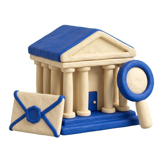 Federal government office illustration in blue and ivory clay