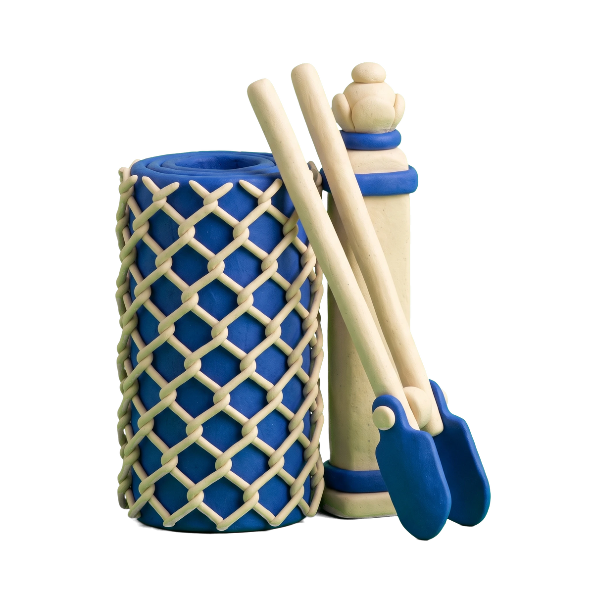 Fence supply store illustration in blue and ivory clay
