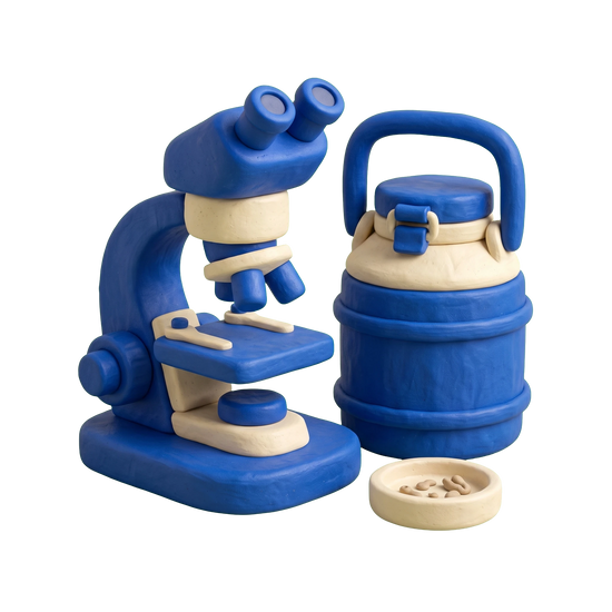 Fertility clinic illustration in blue and ivory clay