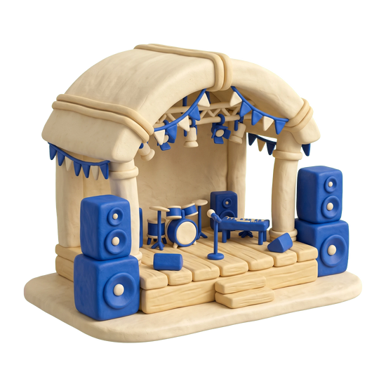 Festival illustration in blue and ivory clay