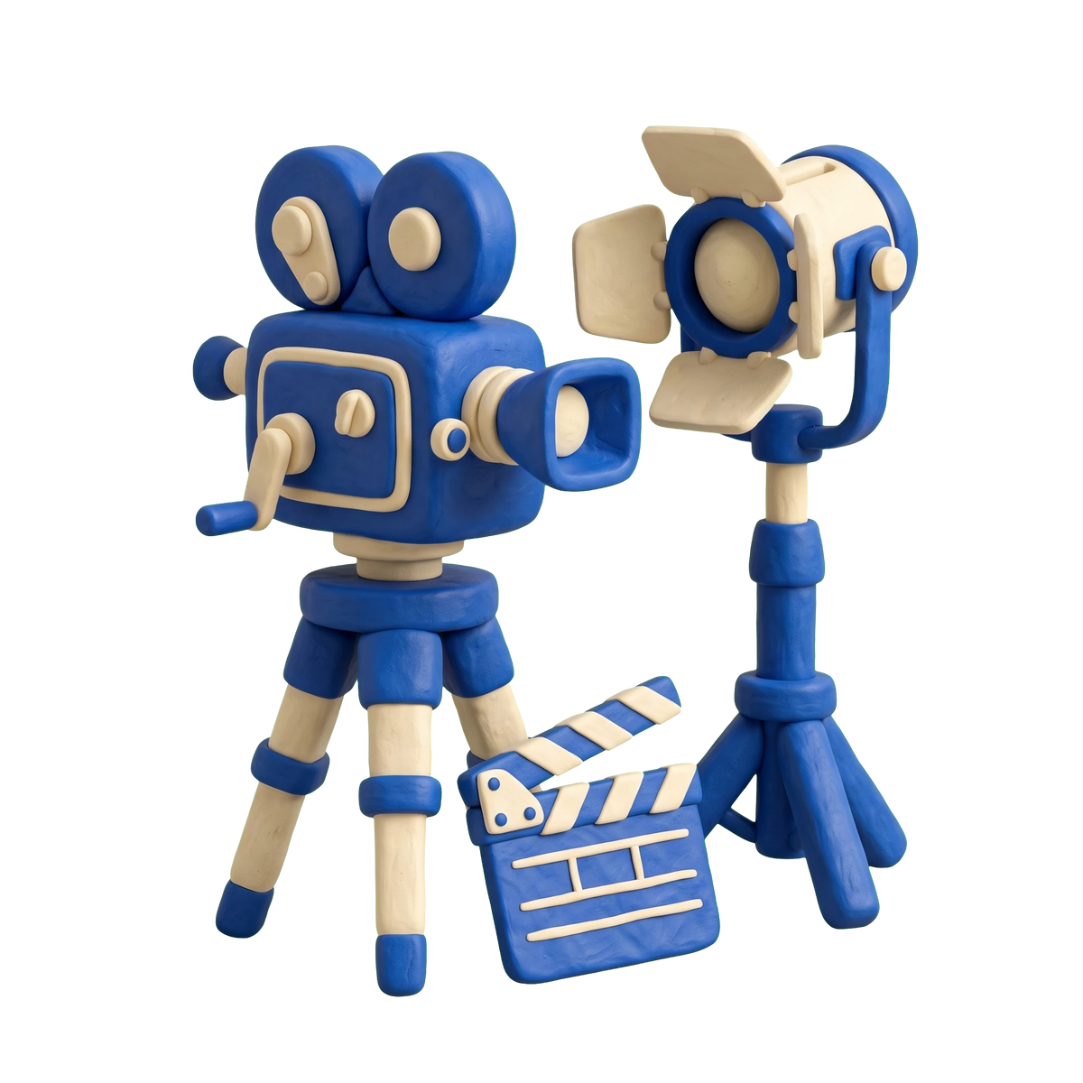 Film production company illustration in blue and ivory clay