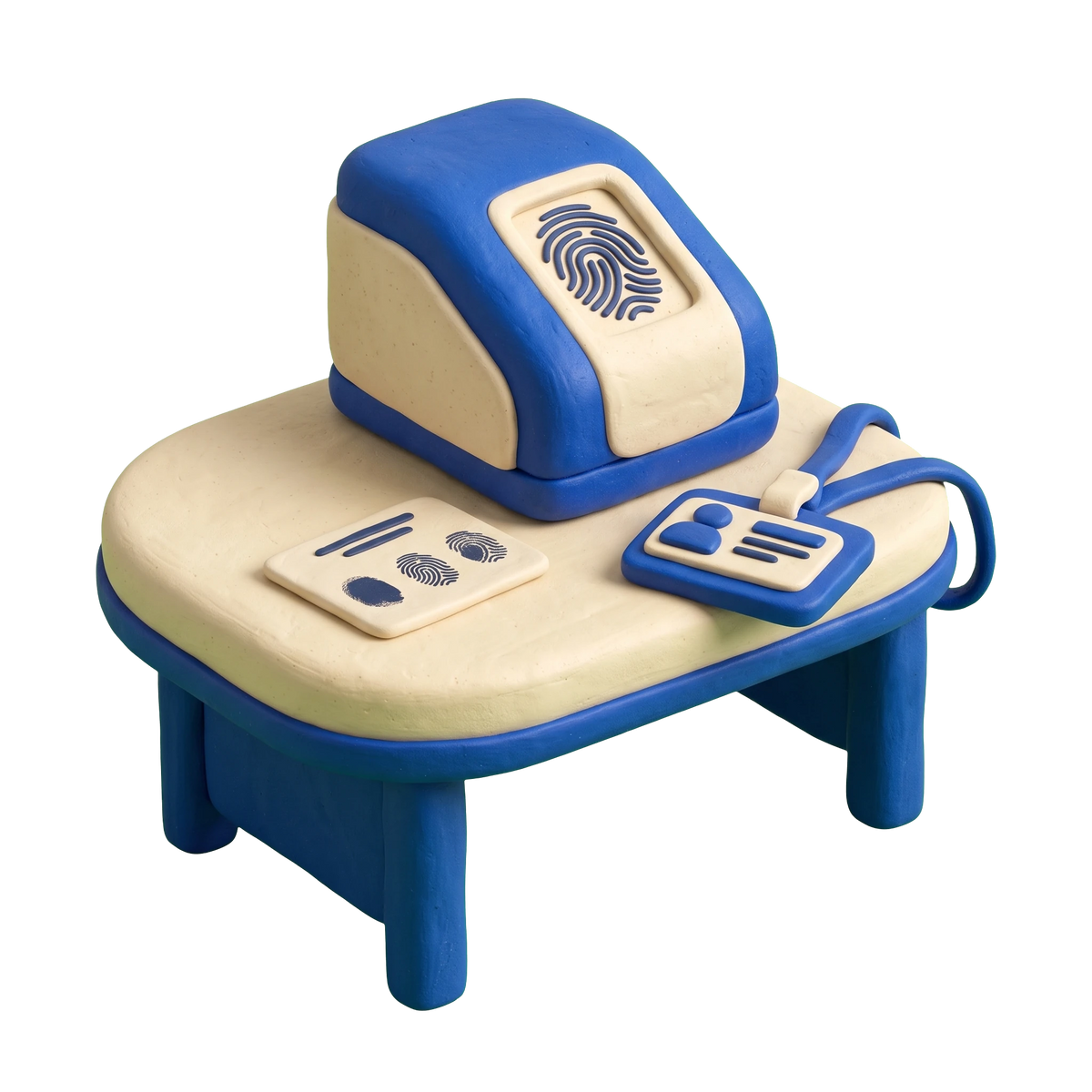 Fingerprinting service illustration in blue and ivory clay