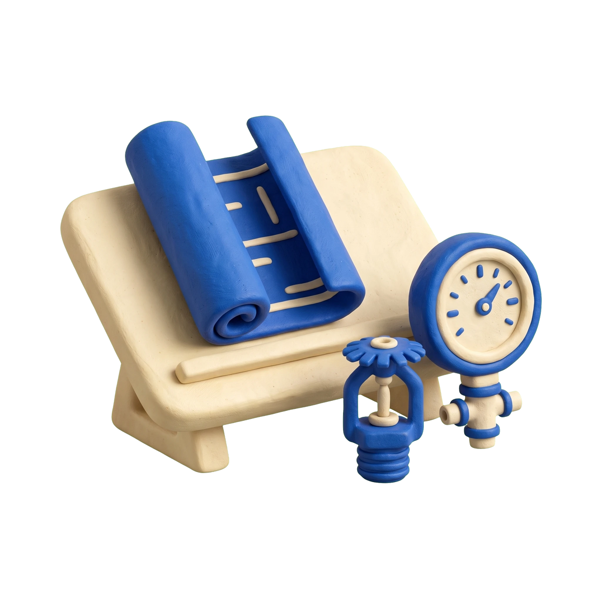 Fire protection consultant illustration in blue and ivory clay