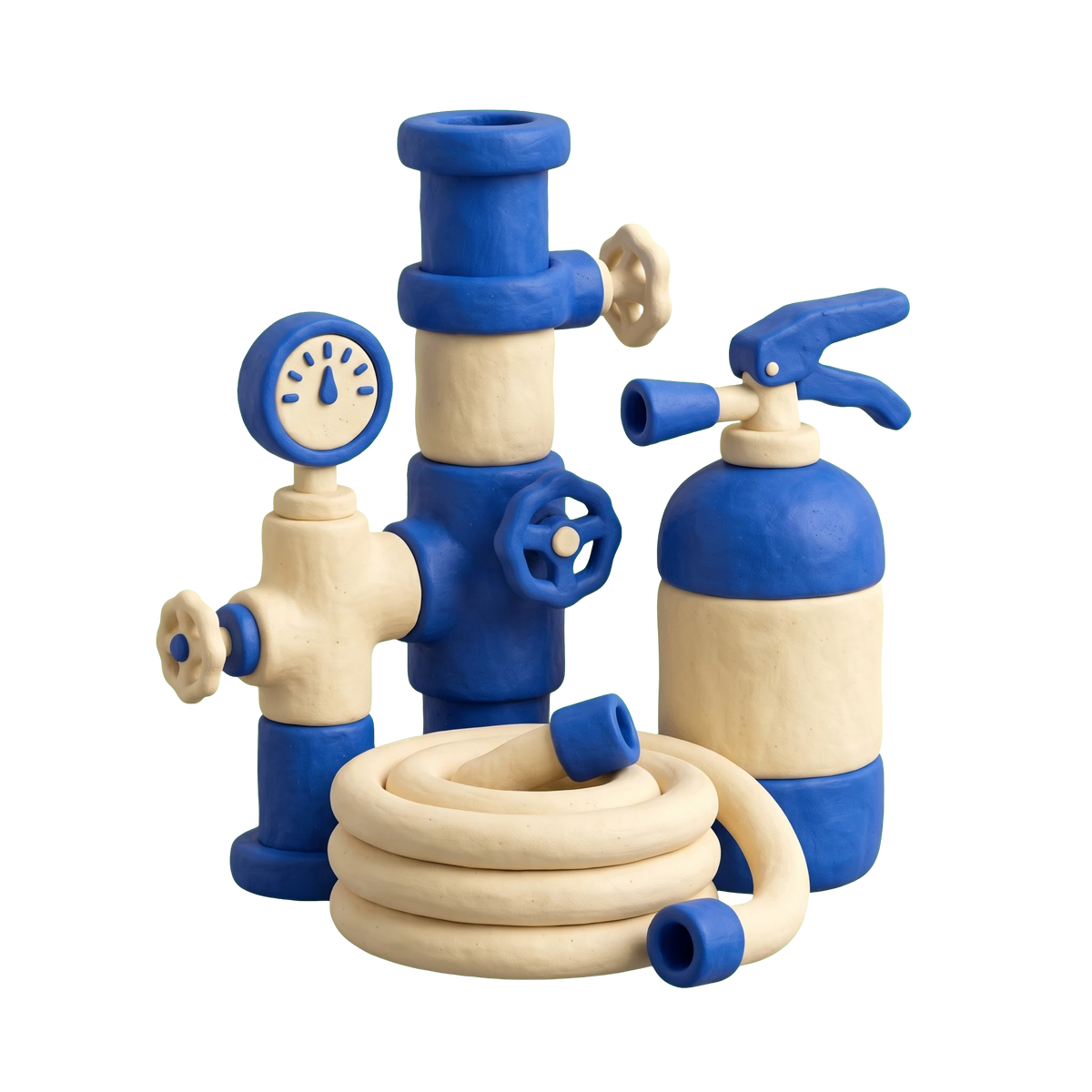 Fire protection service illustration in blue and ivory clay