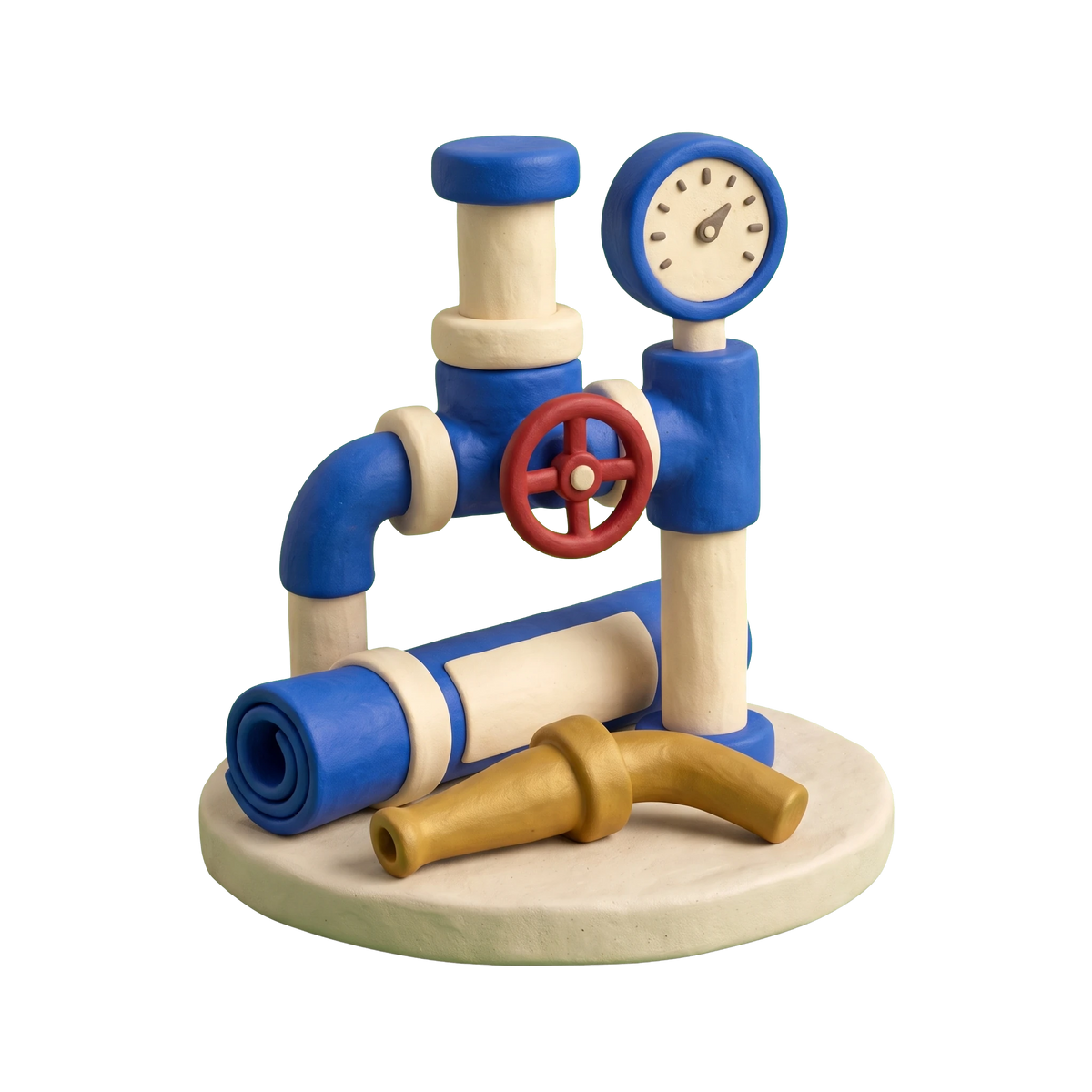 Fire protection system supplier illustration in blue and ivory clay