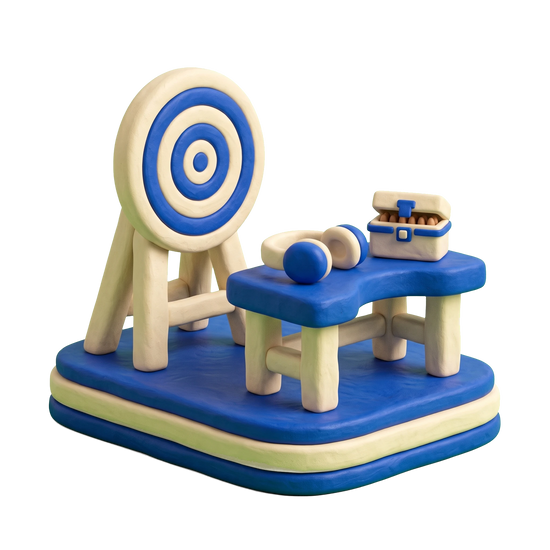 Firearms academy illustration in blue and ivory clay