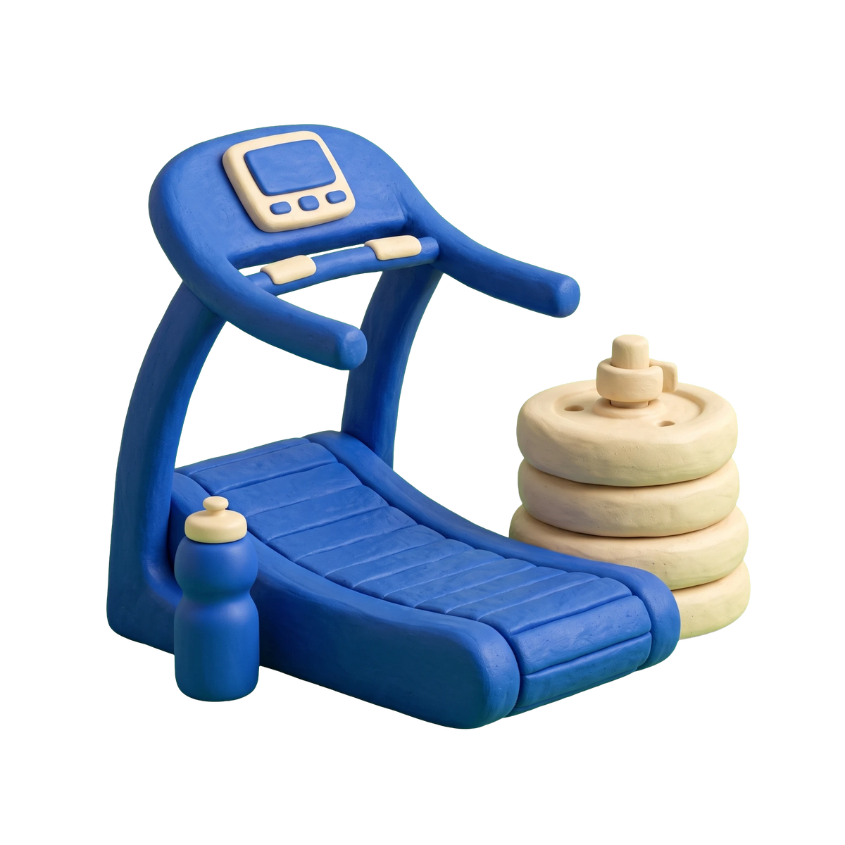Fitness center illustration in blue and ivory clay