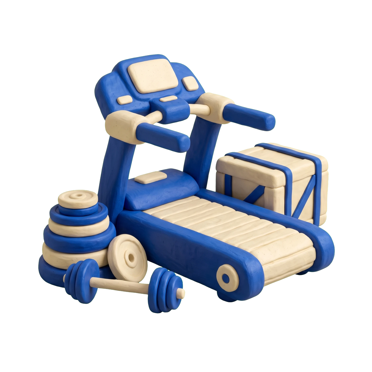 Fitness equipment wholesaler illustration in blue and ivory clay