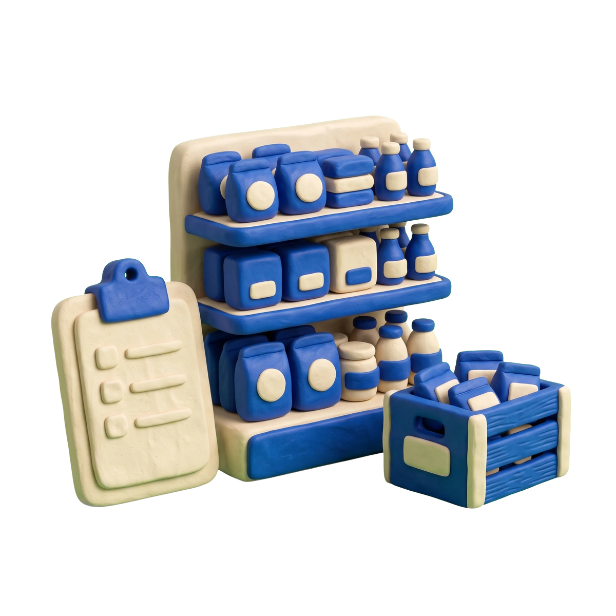 Food broker illustration in blue and ivory clay