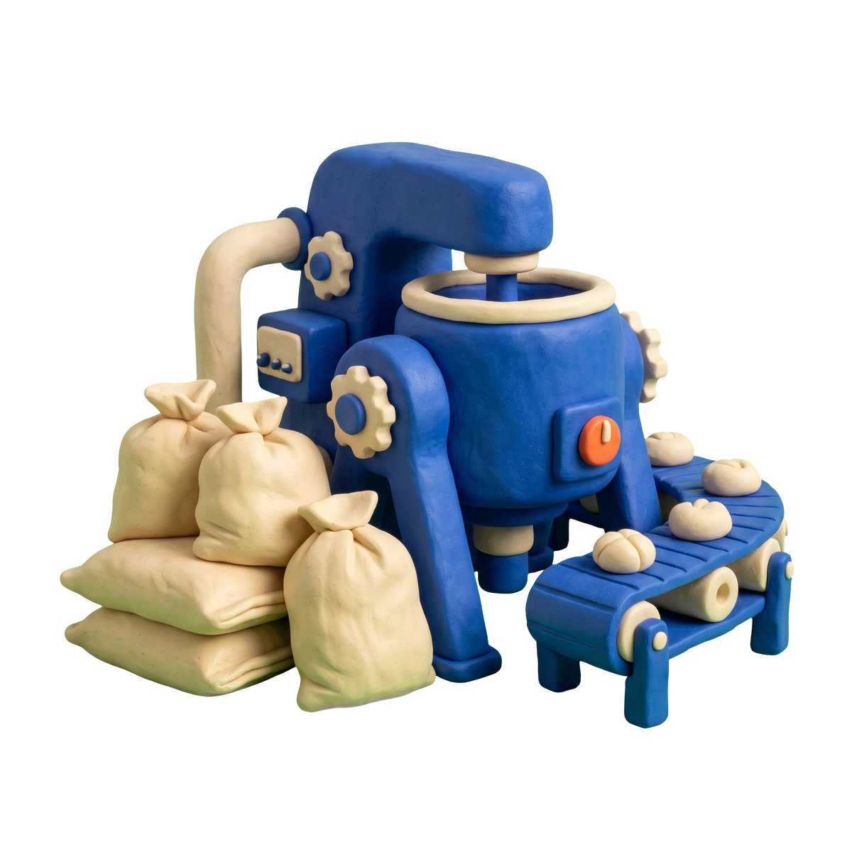 Food manufacturer illustration in blue and ivory clay