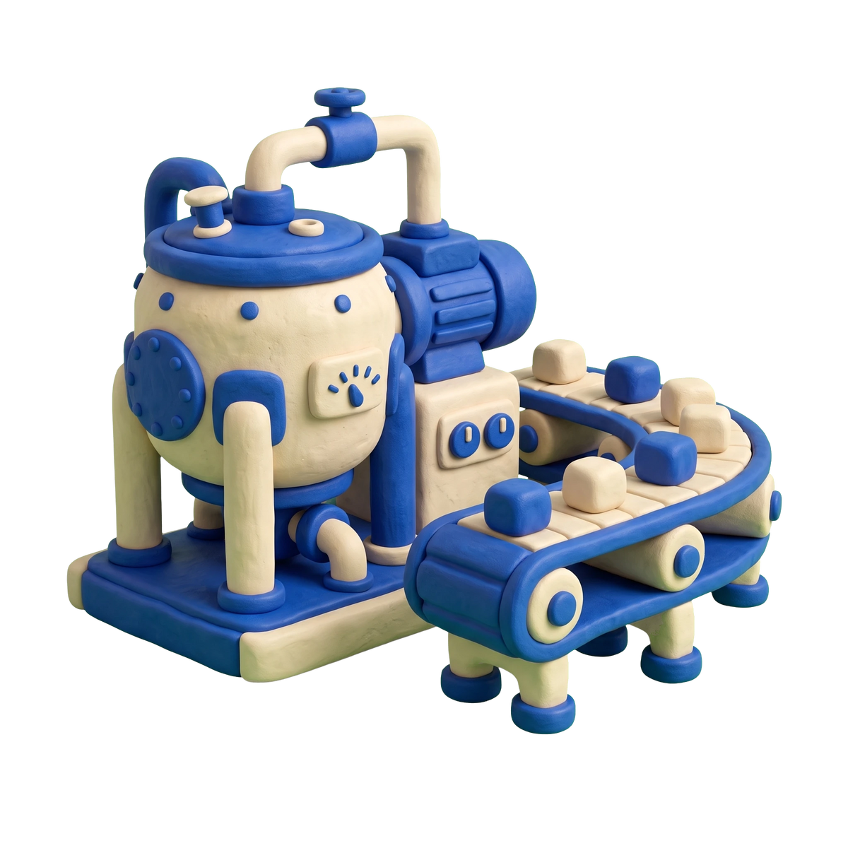 Food manufacturing supply illustration in blue and ivory clay