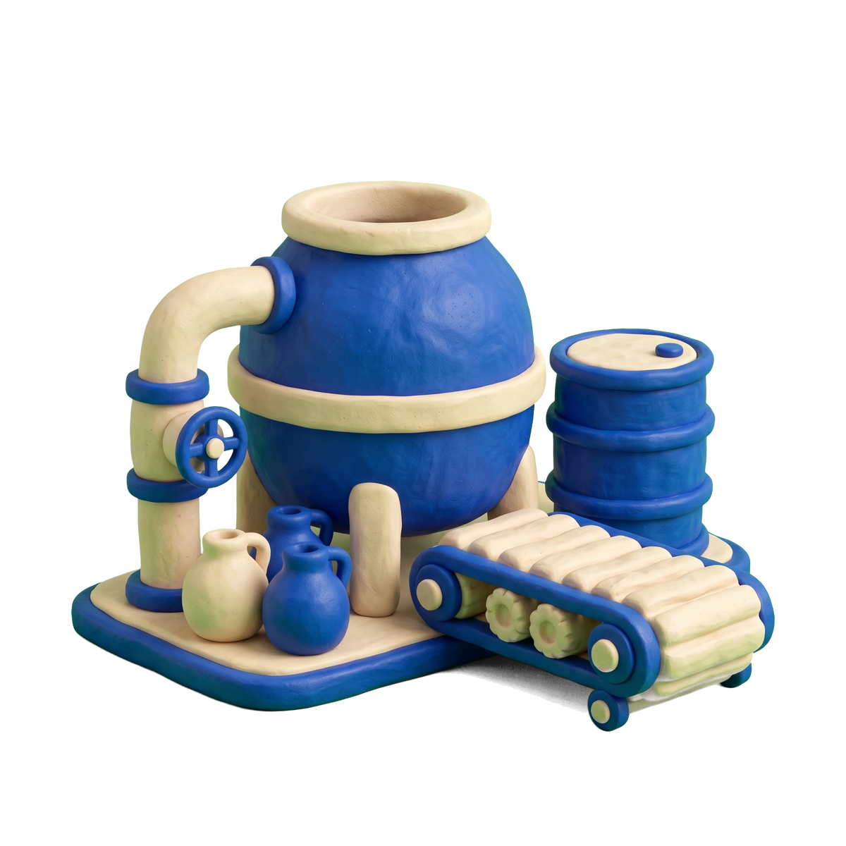 Food producer illustration in blue and ivory clay