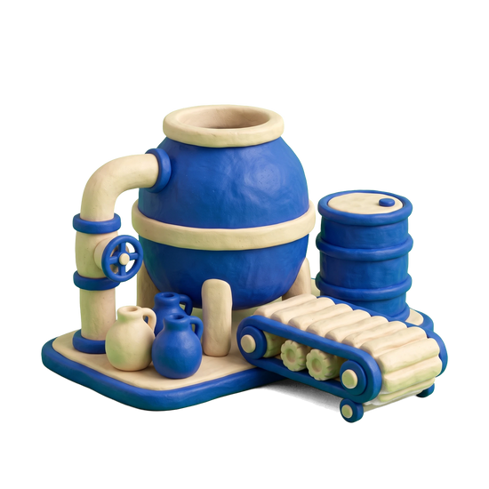 Food producer illustration in blue and ivory clay