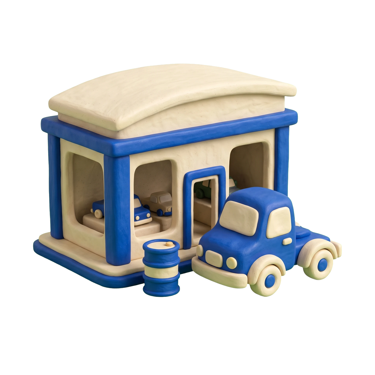 Ford dealer illustration in blue and ivory clay