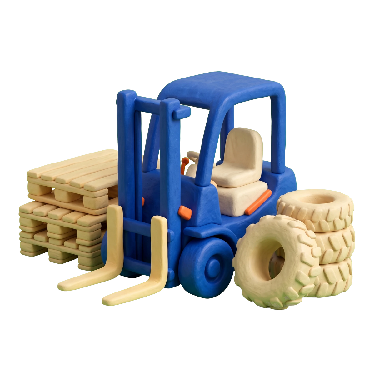 Forklift dealer illustration in blue and ivory clay