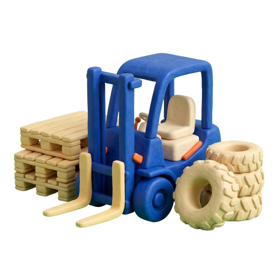 Forklift dealer illustration in blue and ivory clay