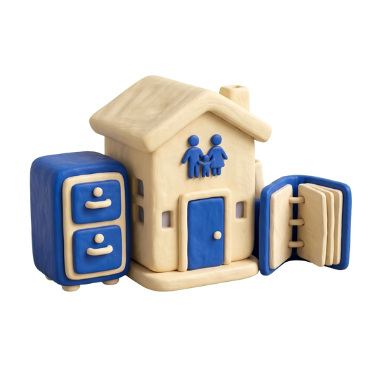 Foster care service illustration in blue and ivory clay