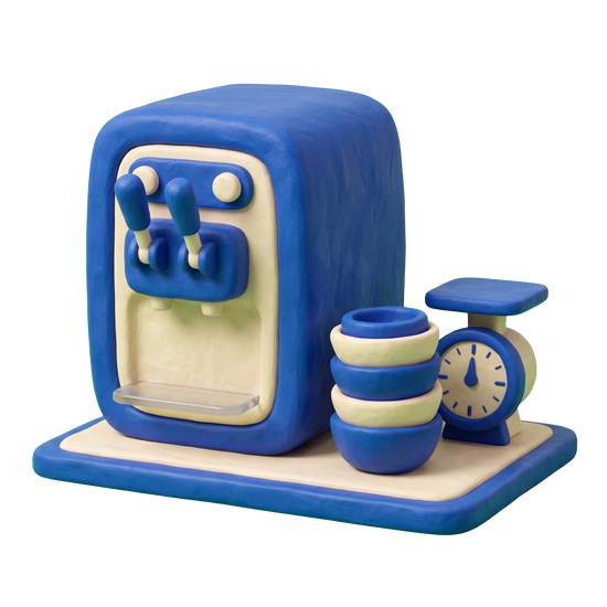 Frozen yogurt shop illustration in blue and ivory clay