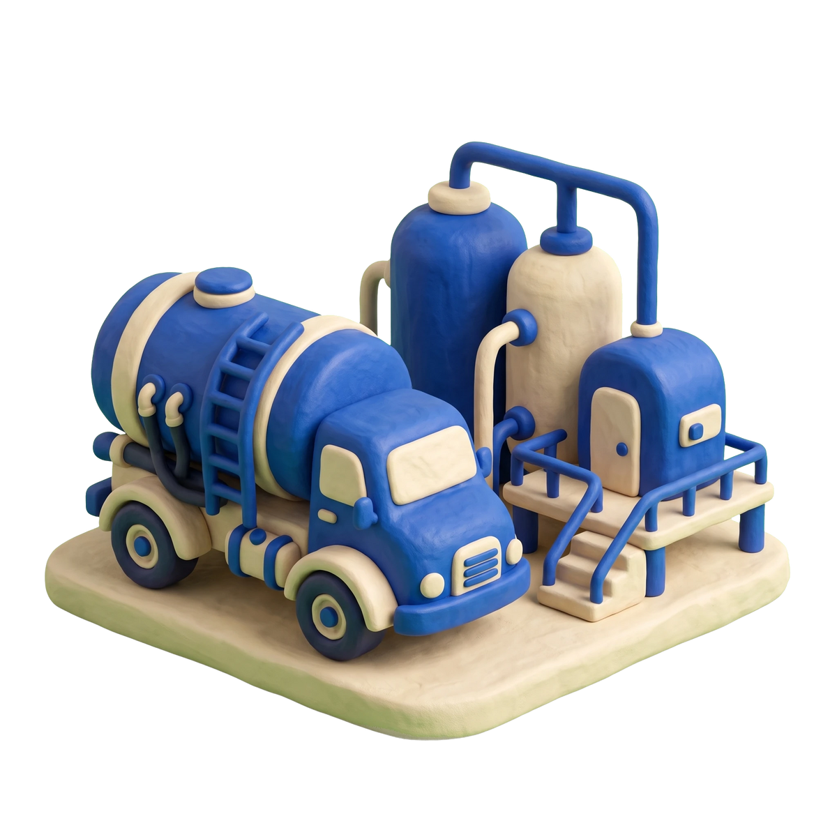 Fuel supplier illustration in blue and ivory clay