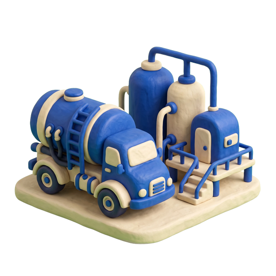 Fuel supplier illustration in blue and ivory clay