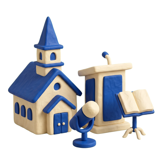 Full Gospel church illustration in blue and ivory clay
