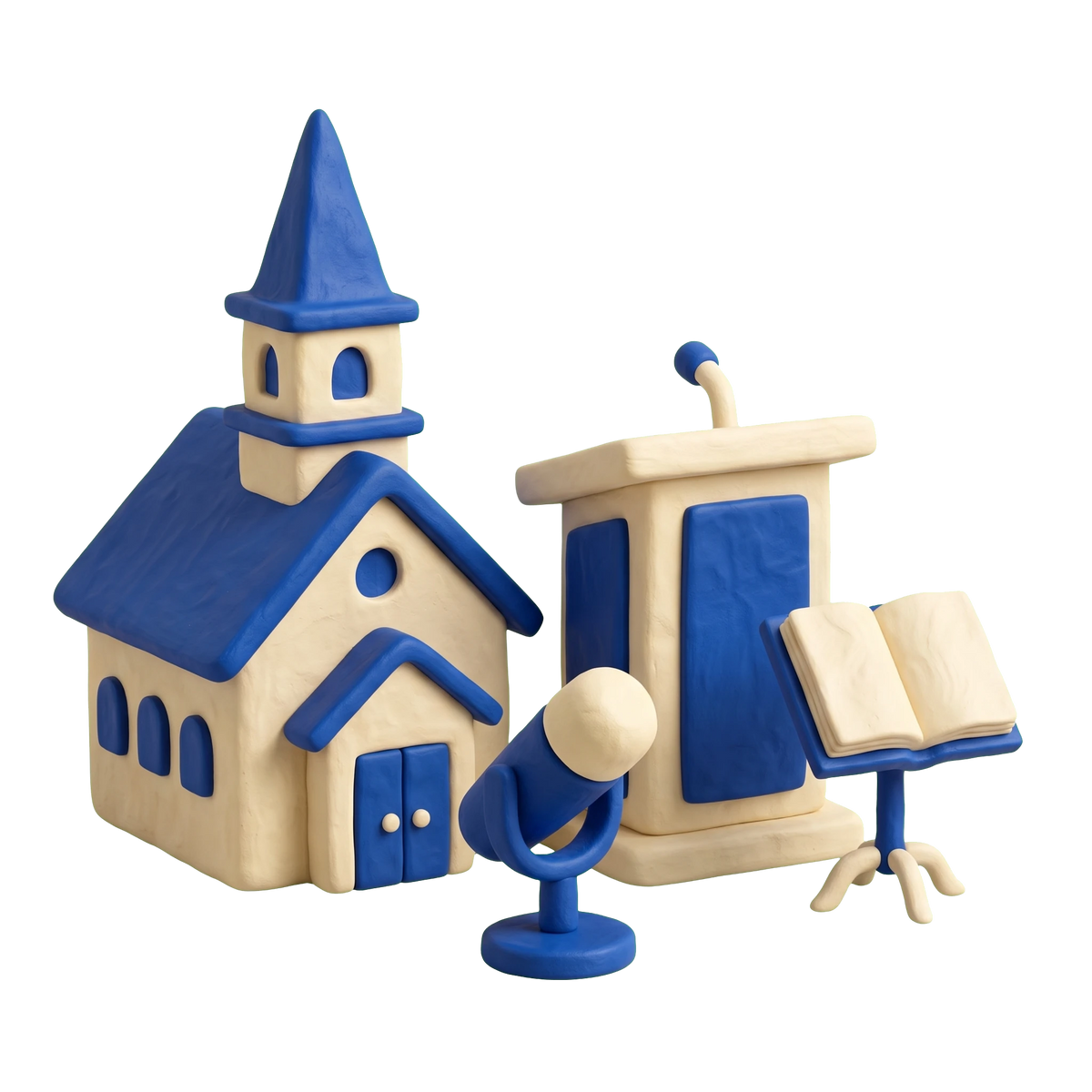Full Gospel church illustration in blue and ivory clay