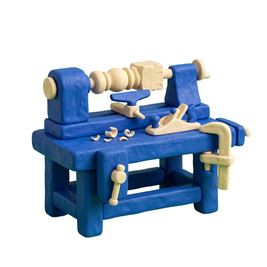 Furniture manufacturer illustration in blue and ivory clay