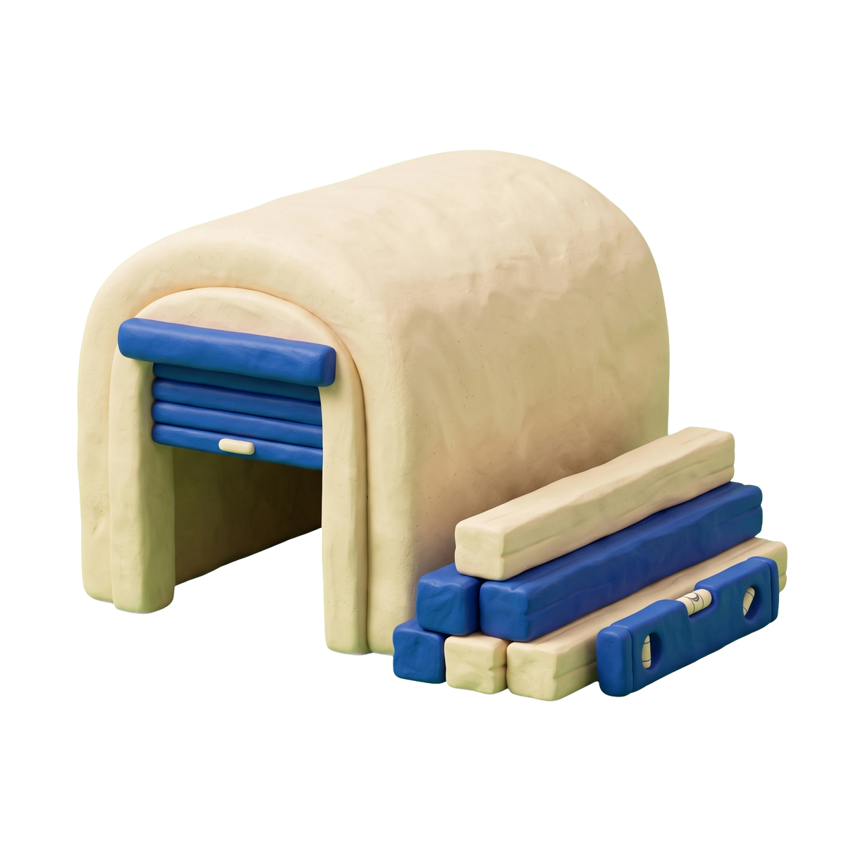 Garage builder illustration in blue and ivory clay