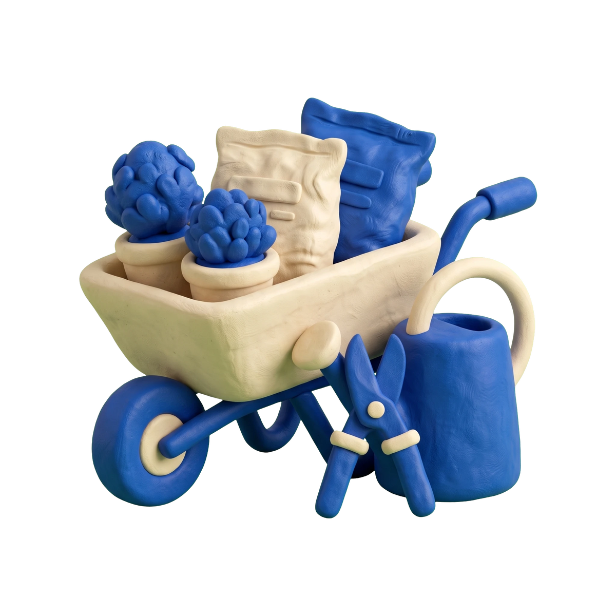 Gardener illustration in blue and ivory clay
