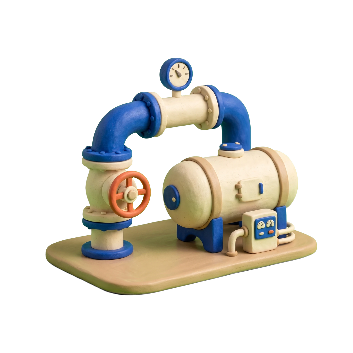 Gas company illustration in blue and ivory clay