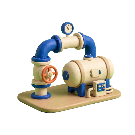 Gas company illustration in blue and ivory clay