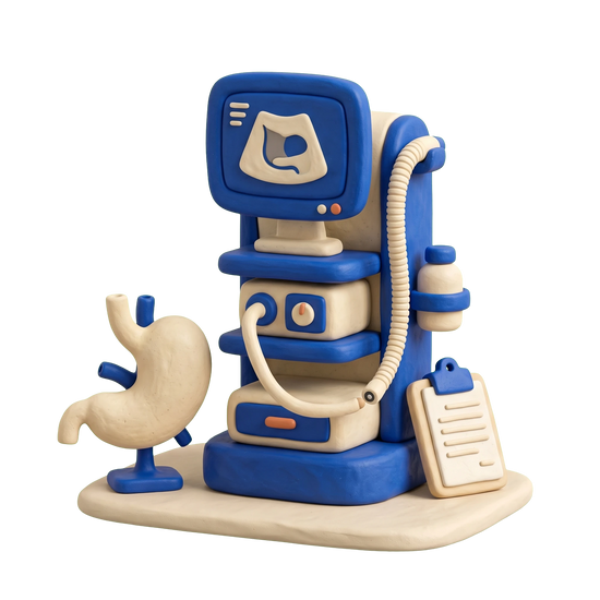 Gastroenterologist illustration in blue and ivory clay