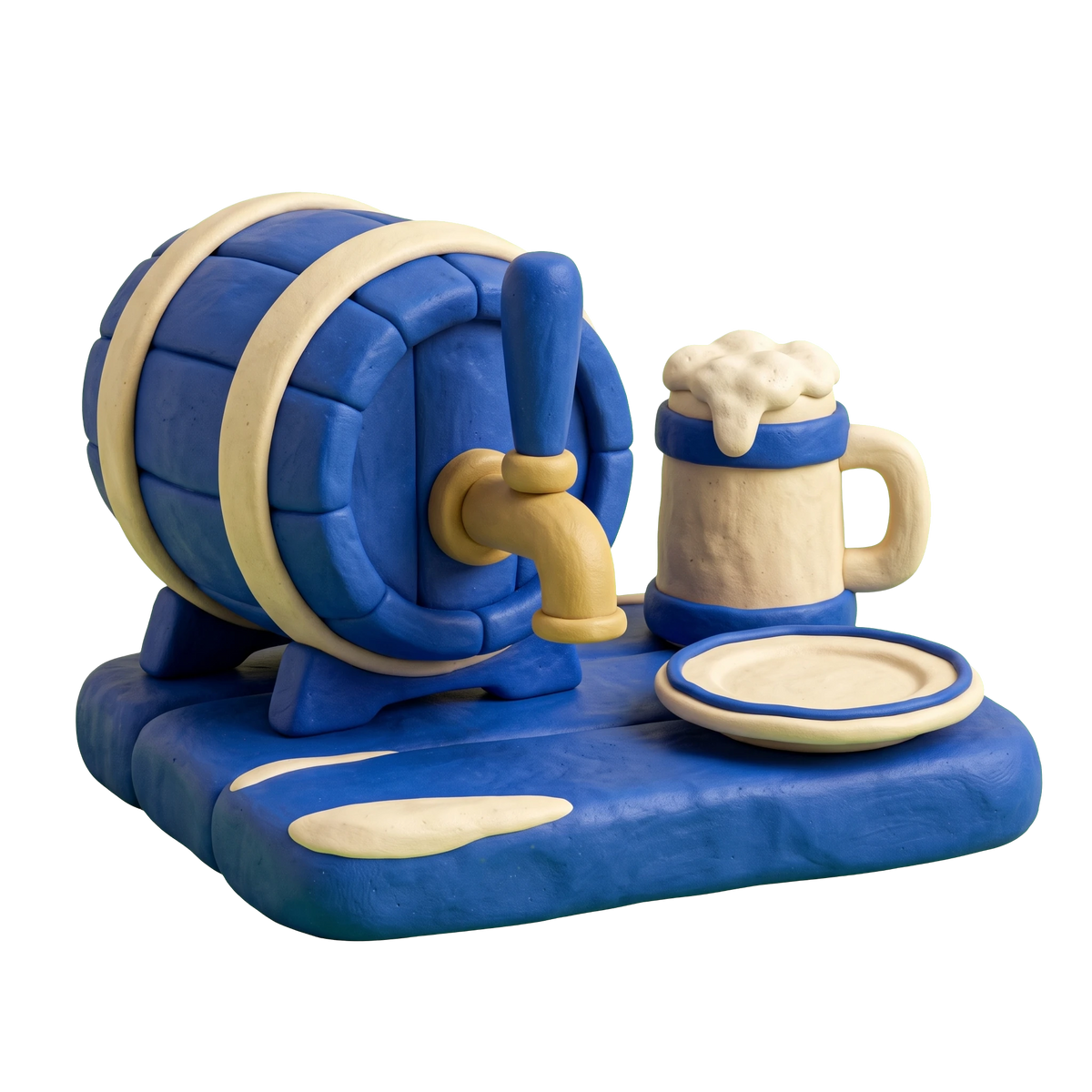 Gastropub illustration in blue and ivory clay