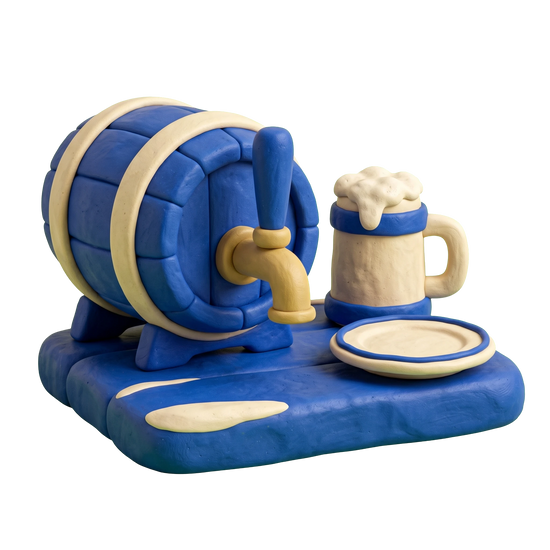 Gastropub illustration in blue and ivory clay