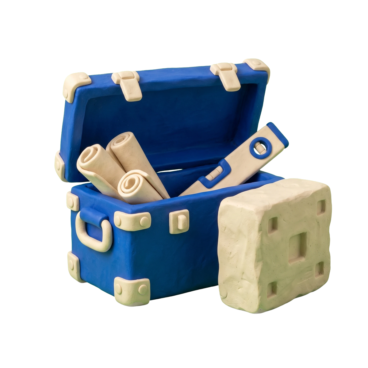General contractor illustration in blue and ivory clay