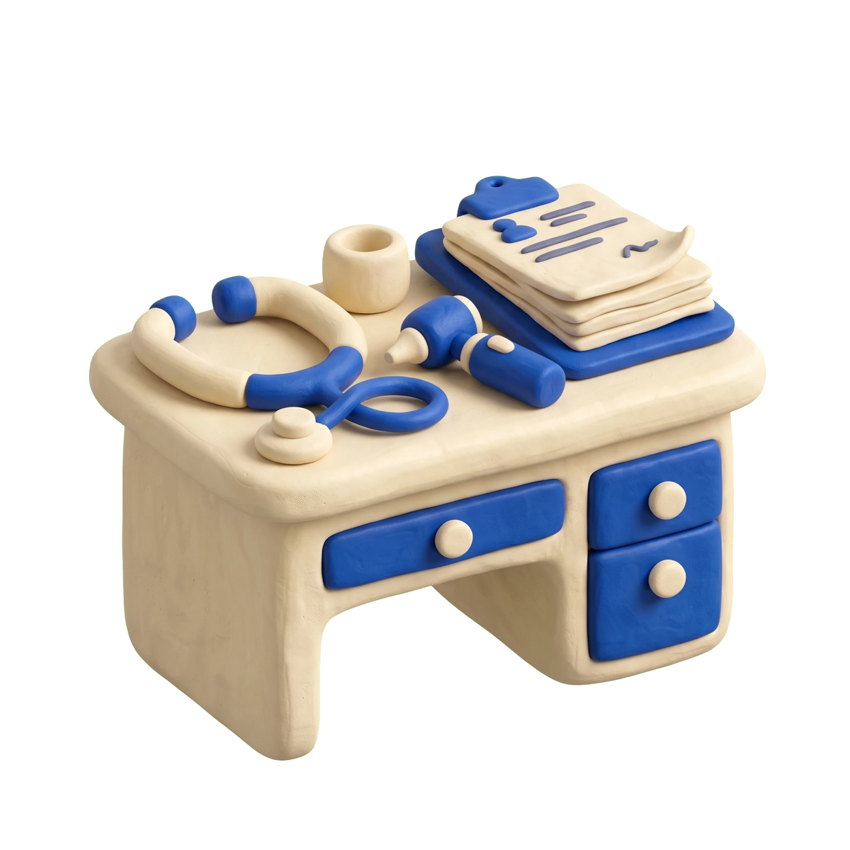 General practitioner illustration in blue and ivory clay