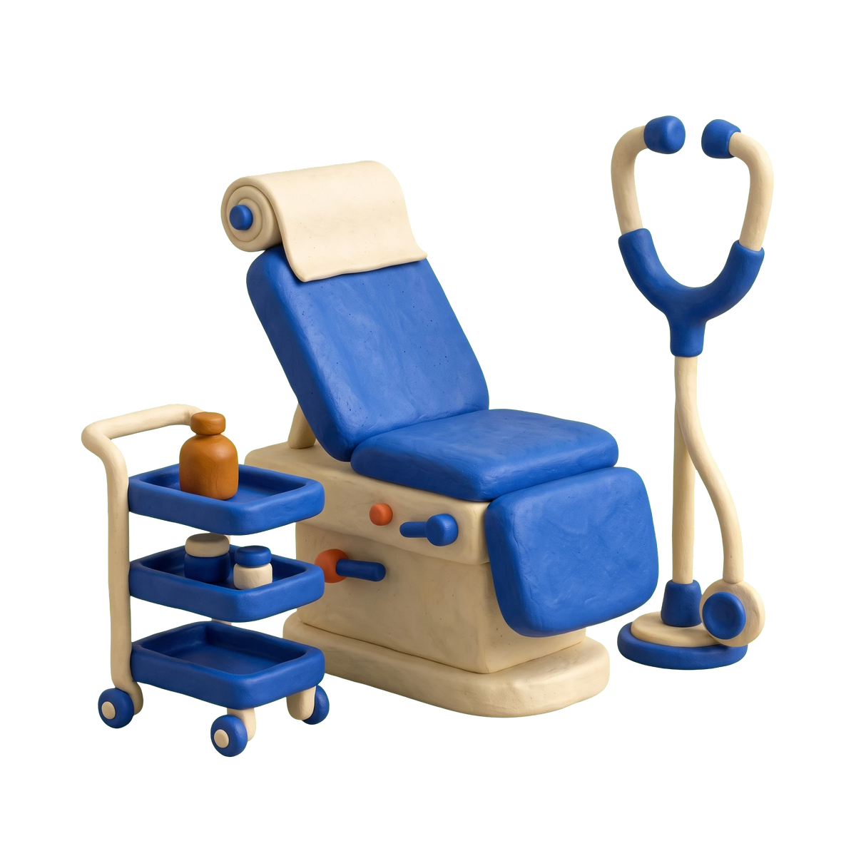 Geriatrician illustration in blue and ivory clay